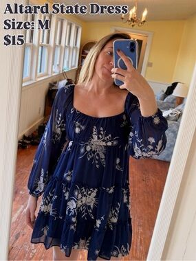 Altar'd State Navy Dress with Cream Floral Print